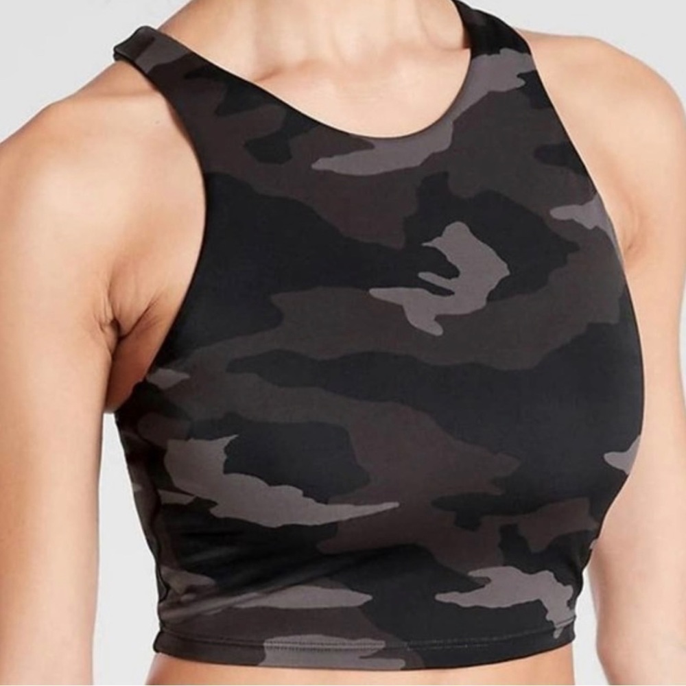 NWOT Athleta Conscious Camo Crop Bikini Top, black & gray camo, Sz XS